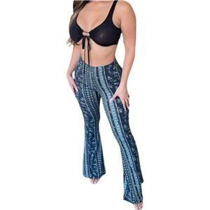 Women Boho Flare Pants High Waisted Stretch Bell Bottom Yoga Pants Leggings